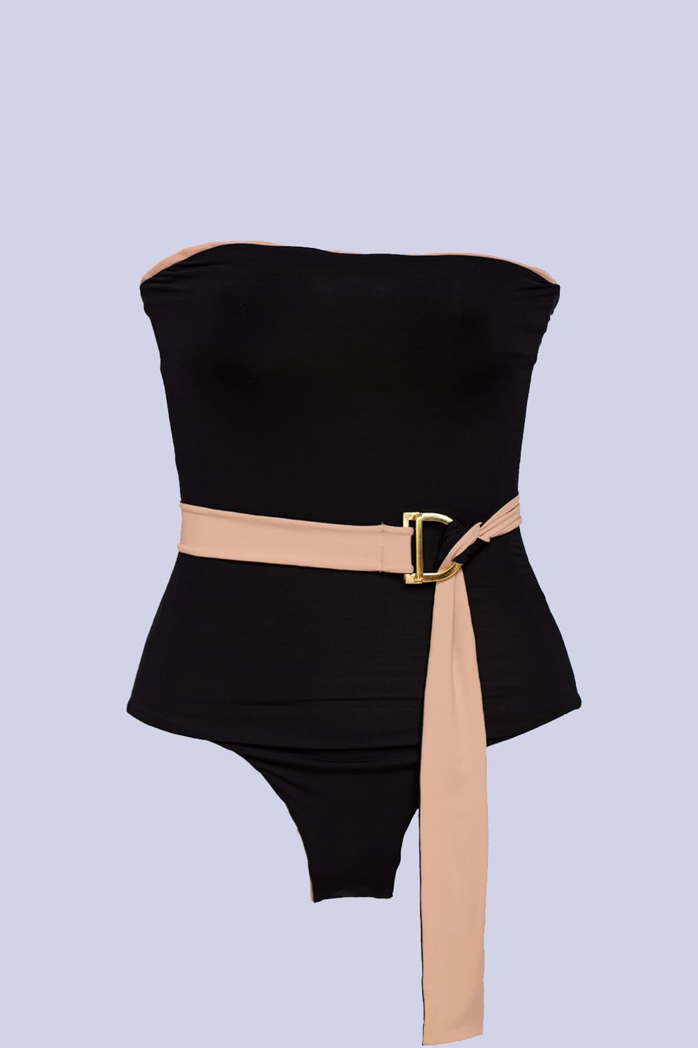Nude and black reversible stripeless swimsuit